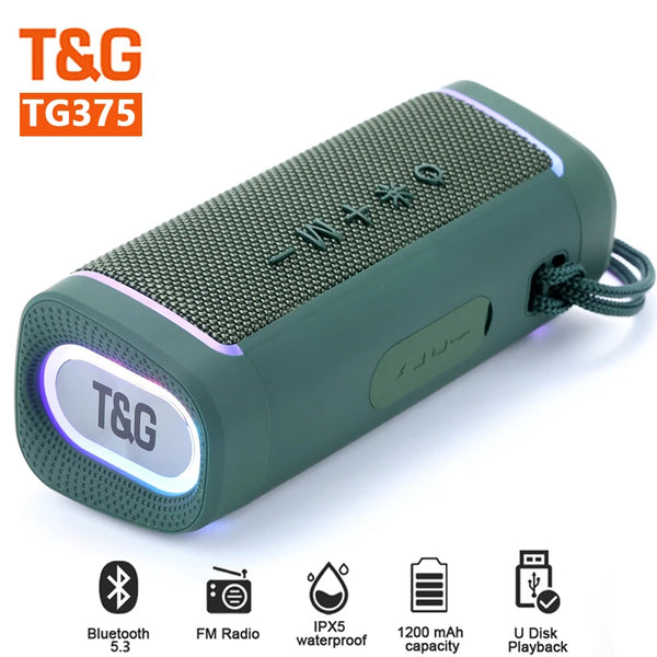 TG375 20W Power caixa de som Bluetooth Speaker Wireless Dual Speaker TFcard Outdoor Subwoofer RGB Colorful Lights with FM Radio